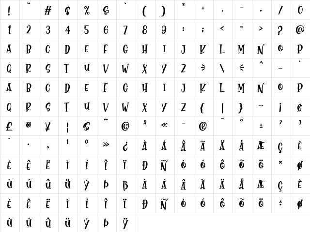 SQUARE LEMON Regular  glyph index
