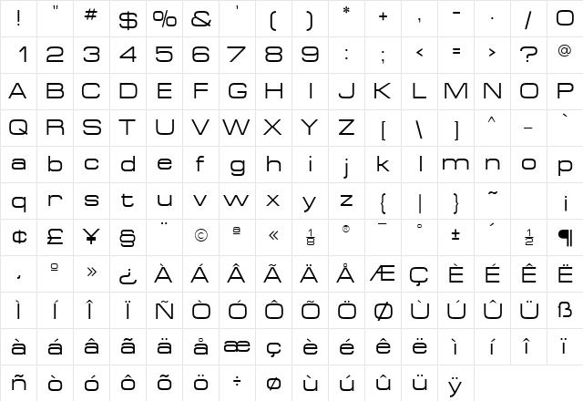 Minima Expanded SSi Expanded  glyph index