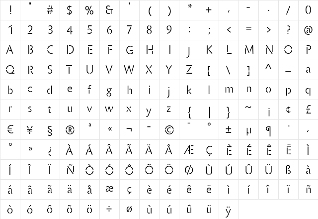 Jigsaw Regular  glyph index