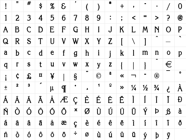 KeiraCondensed Bold  glyph index