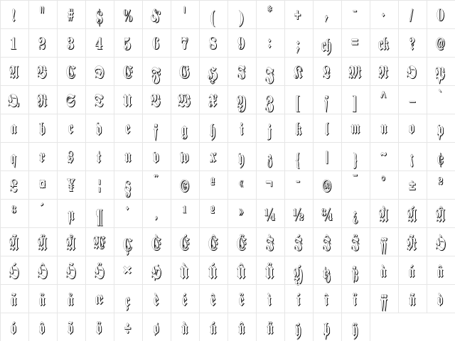 Schmalfette Fraktur Schattiert Regular  glyph index