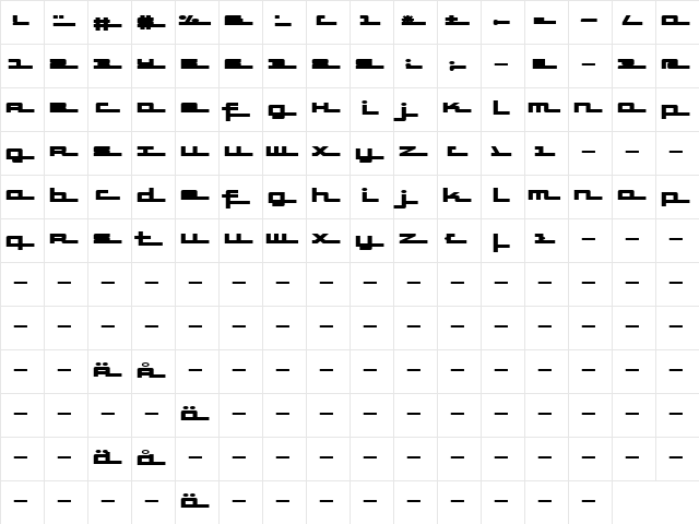 SuperHighway Bold  glyph index