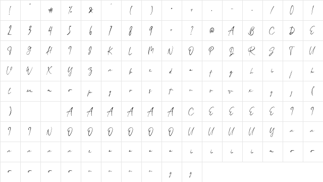 Hudzaifah Signature Regular  glyph index
