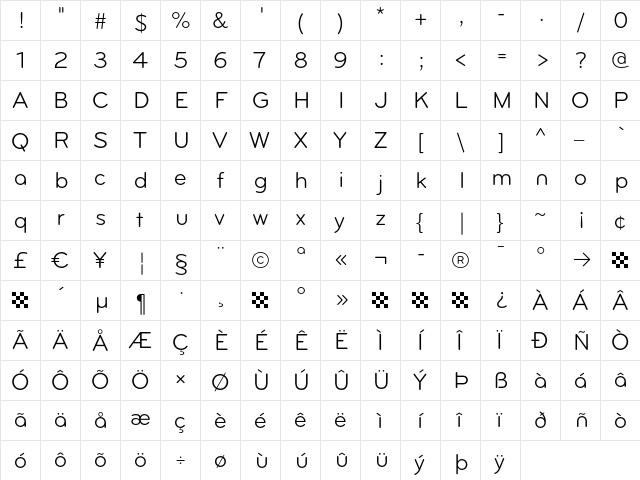 Bryant-RegularAlt Regular  glyph index