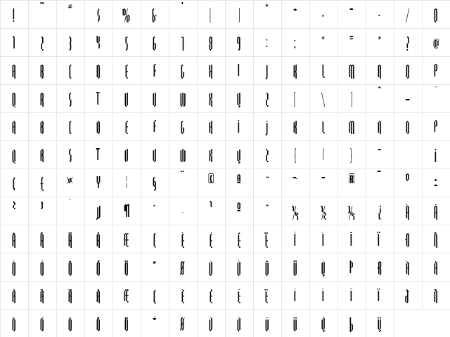 QuasariaLL Regular  glyph index