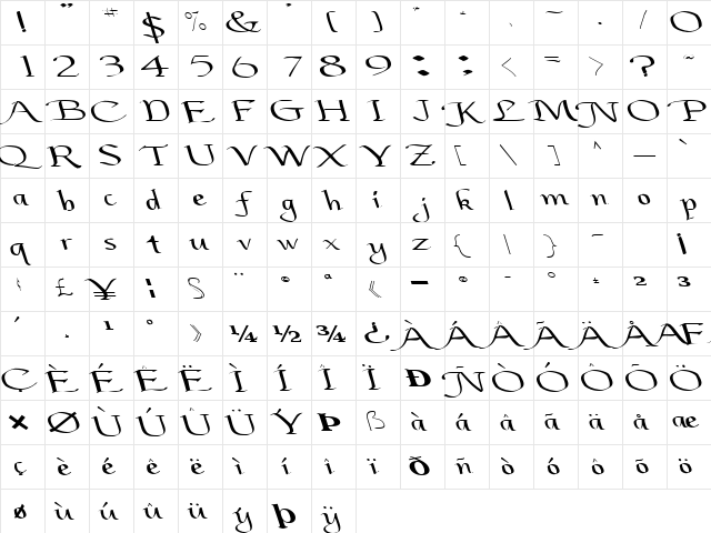 Touch Regular  glyph index