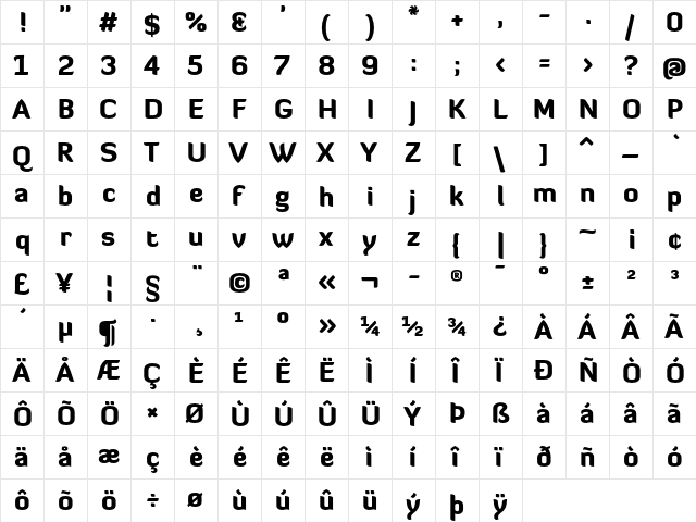 Diavlo Black  glyph index