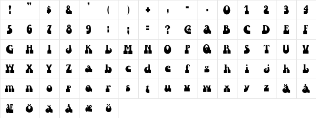 JBrady Regular  glyph index