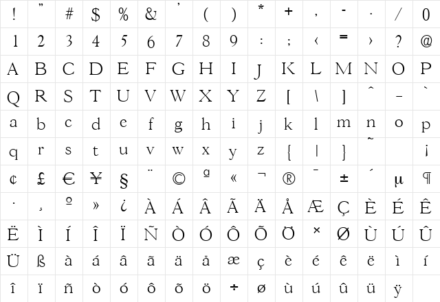 GascogneSerial-Xlight Regular  glyph index
