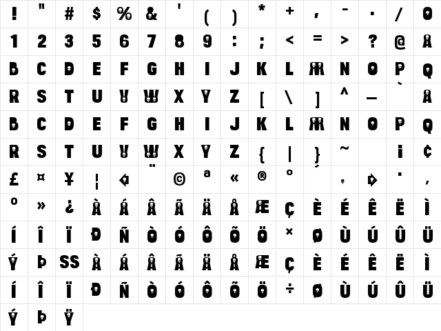 Bulltoad Death Regular  glyph index