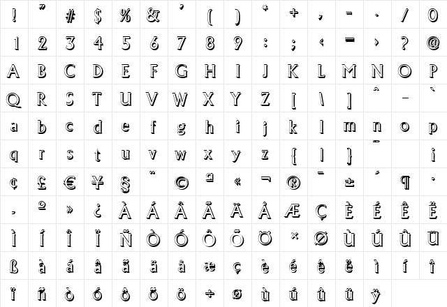 JacobBeckerShadow Regular  glyph index
