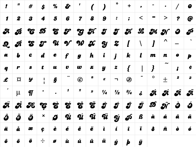 CandiceEF Regular  glyph index