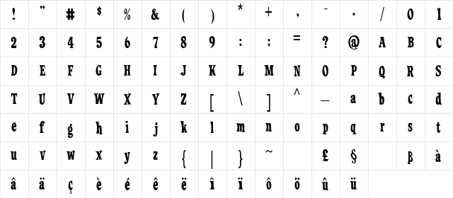 Loose New Roman Regular  glyph index