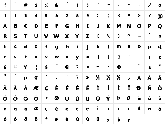 Mini Moment Regular  glyph index