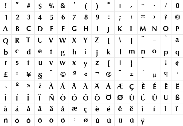 Columbia-Serial Bold  glyph index