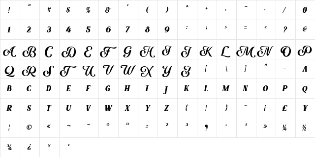 Marons Regular  glyph index