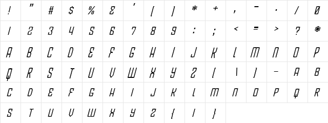 BlamDude BB Italic  glyph index