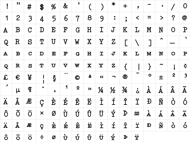 Elementa SC Bold  glyph index