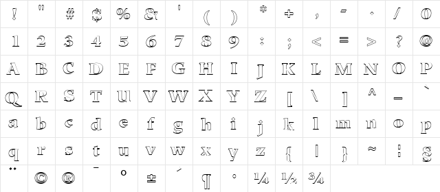 Hero Regular  glyph index