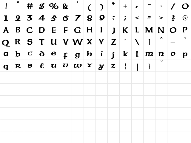 Celtic Bold Regular  glyph index