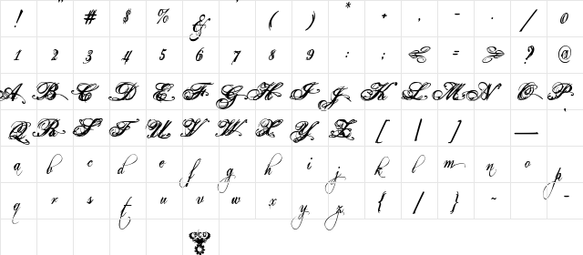 Eutemia II Bold Italic  glyph index