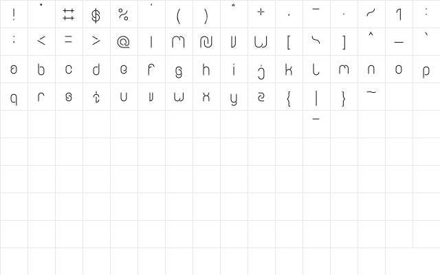 EVERYTHING Bold  glyph index