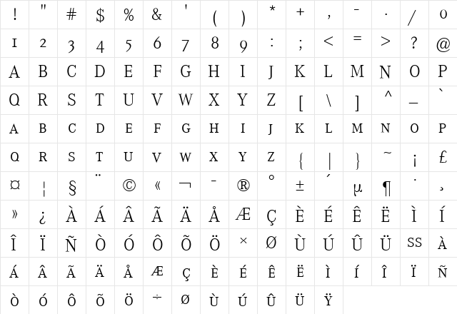 Corporate A Expert BQ Light  glyph index