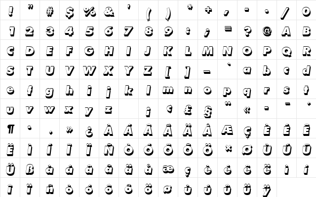 FuturaTExtBolOblSh1 Regular  glyph index