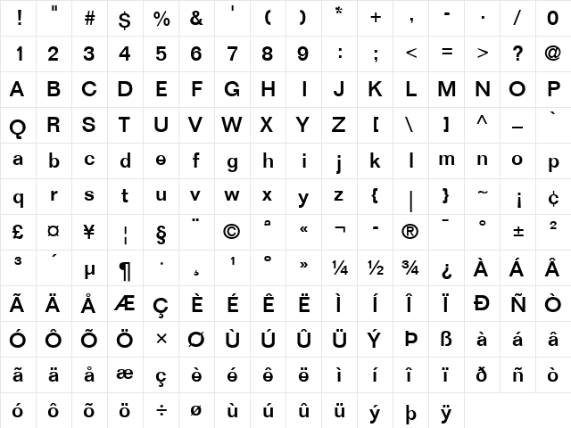 Folio LT Medium Regular  glyph index