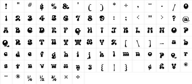 Kingthings Lickorishe Regular  glyph index