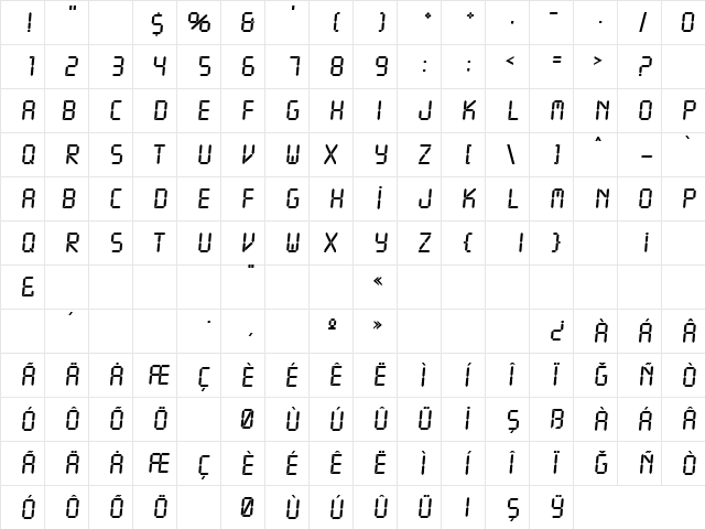 TR LCD ITCNormal  glyph index