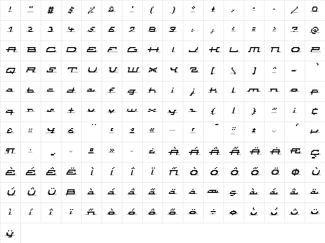 Atomic InlineScriptItalic  glyph index
