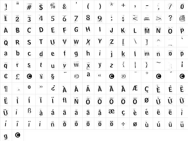 Hoosker Doo Regular  glyph index