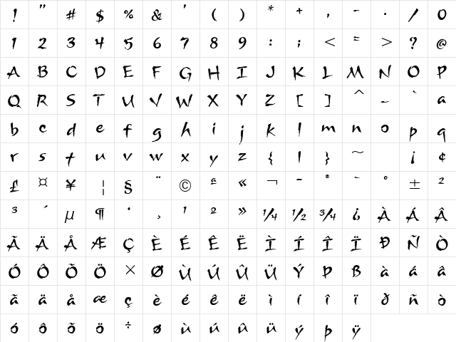 Mushu Regular  glyph index