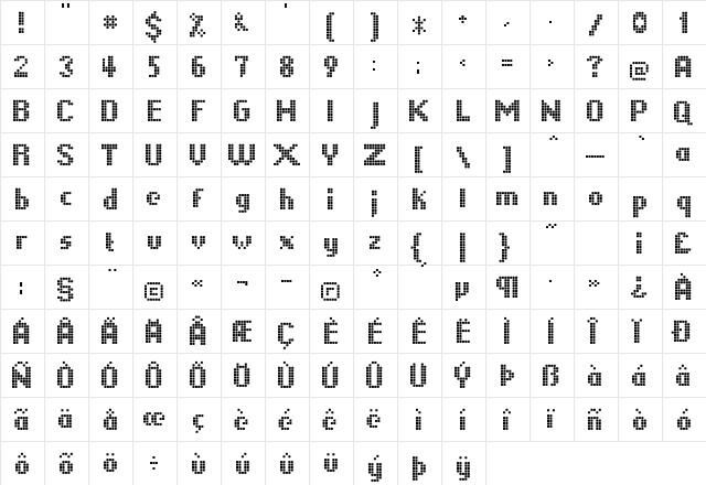 LLPikseli Regular  glyph index