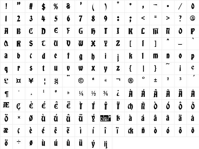 Albert Text Regular  glyph index