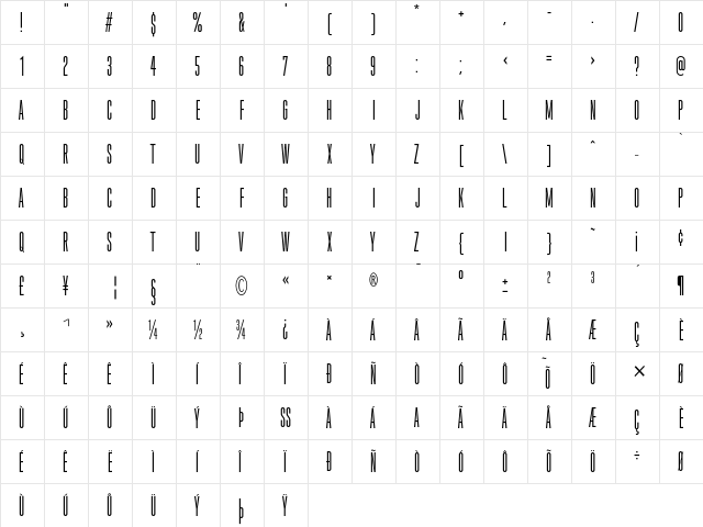 Ohrada Regular  glyph index