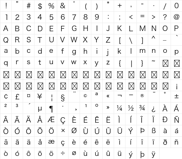 Hiragino Kaku Gothic Pro W3  glyph index