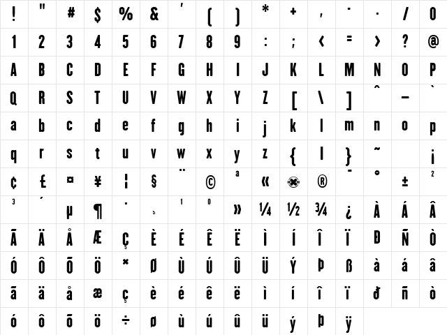 H.H. Samuel Regular  glyph index