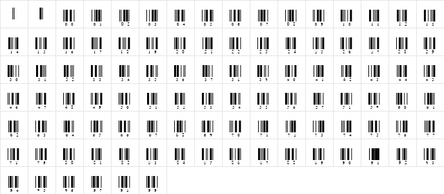 Interleaved 2of5 Regular  glyph index