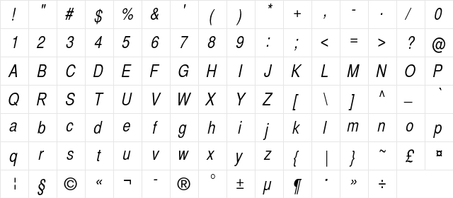 BastionC Italic  glyph index