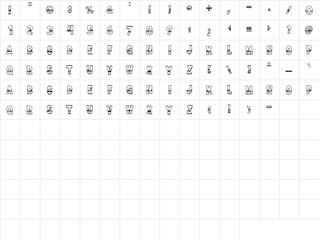 LD Beach Regular  glyph index