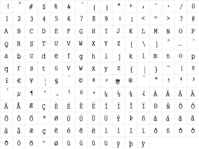 SmallTypeWriting-Medium Regular  glyph index