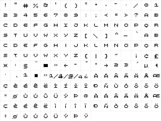 LomoWebPixel LT Std 6 Regular  glyph index