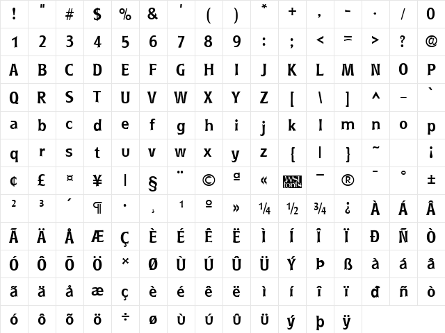 Rynders Bold  glyph index