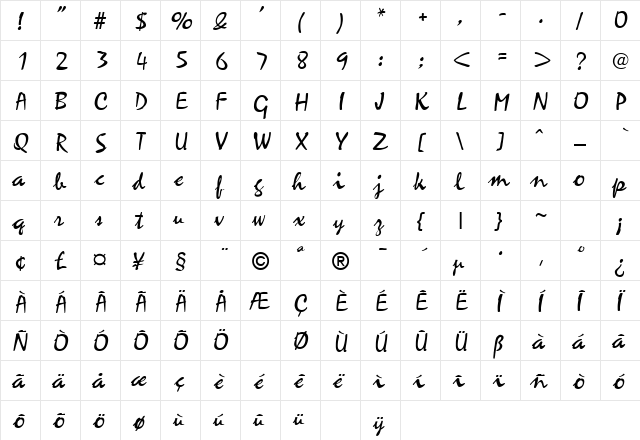 Mariah Regular  glyph index