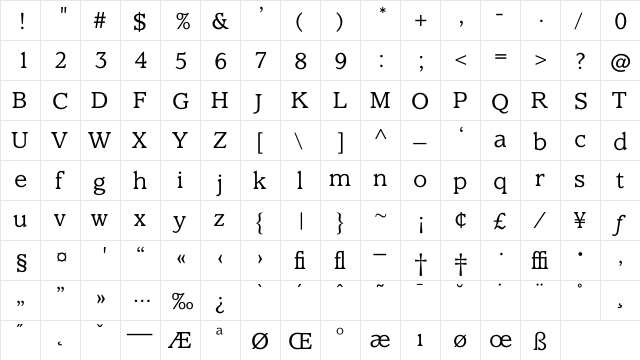 ClaremontLight Regular  glyph index