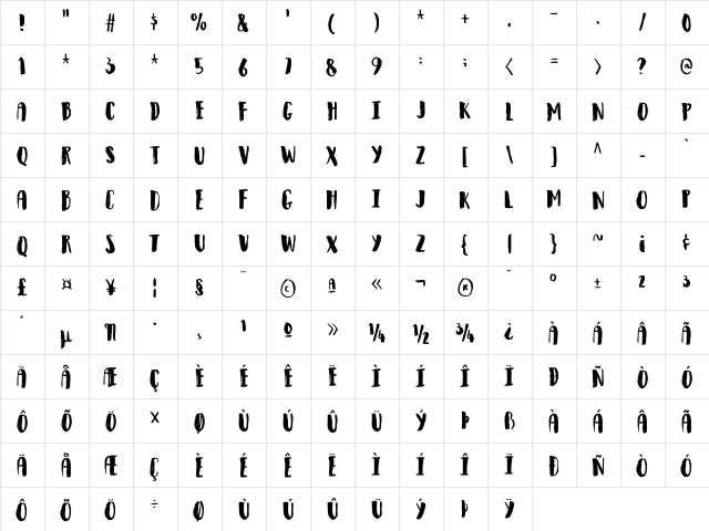 Observant DEMO Regular  glyph index