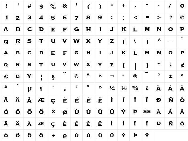 Copperplate LT 33bc Regular  glyph index