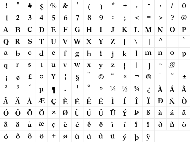 Orchid SSi Semi Bold  glyph index